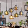 Ripoll hanging light, globe light, pendant light Amber, blue, chrome, green, Smoke-coloured, 6-light sources