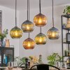 Koyoto hanging light, globe light, pendant light blue, green, coppery, 6-light sources