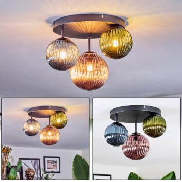 Chehalis ceiling light, globe light 30 cm blue, green, coppery, 3-light sources