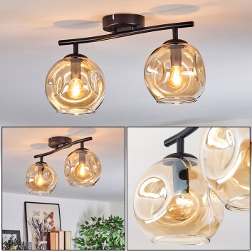 Ripoll ceiling light, globe light Amber, 2-light sources