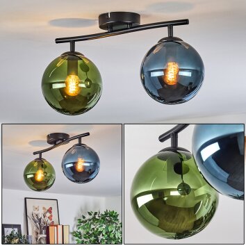 Gastor ceiling light, globe light blue, green, 2-light sources