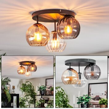 Koyoto ceiling light, globe light 30 cm Amber, clear, Smoke-coloured, 3-light sources