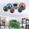 Gastor ceiling light, globe light 62 cm blue, green, coppery, 6-light sources