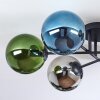 Gastor ceiling light, globe light 62 cm blue, chrome, green, coppery, Smoke-coloured, 6-light sources