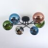 Gastor ceiling light, globe light 62 cm blue, chrome, green, coppery, Smoke-coloured, 6-light sources