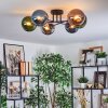 Gastor ceiling light, globe light 62 cm blue, chrome, green, coppery, Smoke-coloured, 6-light sources
