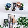Gastor ceiling light, globe light 62 cm blue, chrome, green, coppery, Smoke-coloured, 6-light sources