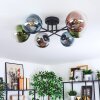 Gastor ceiling light, globe light 62 cm blue, chrome, green, clear, coppery, Smoke-coloured, 6-light sources