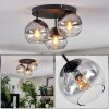 Koyoto ceiling light, globe light 30 cm clear, Smoke-coloured, 3-light sources