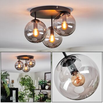 Gastor ceiling light, globe light 30 cm Smoke-coloured, 3-light sources