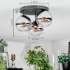 Gastor ceiling light, globe light chrome, clear, Smoke-coloured, 3-light sources