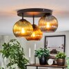 Koyoto ceiling light, globe light blue, gold, green, 3-light sources