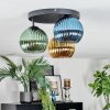 Koyoto ceiling light, globe light blue, gold, green, 3-light sources