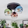 Koyoto ceiling light, globe light 30 cm blue, green, clear, coppery, 3-light sources