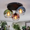 Koyoto ceiling light, globe light 30 cm blue, green, clear, coppery, 3-light sources