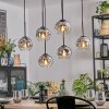 Ripoll hanging light, globe light, pendant light chrome, clear, Smoke-coloured, 6-light sources