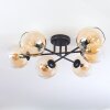 Koyoto ceiling light, globe light Amber, clear, 6-light sources