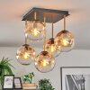 Gastor ceiling light, globe light gold, black, 5-light sources