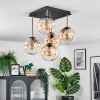 Gastor ceiling light, globe light gold, black, 5-light sources