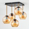 Gastor ceiling light, globe light gold, black, 5-light sources