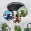 Gastor ceiling light, globe light blue, green, coppery, 3-light sources