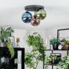Gastor ceiling light, globe light blue, green, coppery, 3-light sources