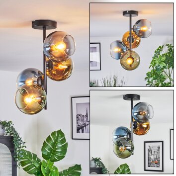 Koyoto ceiling light, globe light 31 cm blue, gold, green, clear, 4-light sources