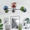 Gastor ceiling light, globe light 80 cm blue, chrome, green, coppery, Smoke-coloured, 6-light sources