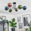 Gastor ceiling light, globe light 80 cm blue, chrome, green, coppery, Smoke-coloured, 6-light sources