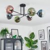 Gastor ceiling light, globe light 80 cm blue, chrome, green, clear, coppery, Smoke-coloured, 6-light sources