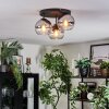 Koyoto ceiling light, globe light chrome, clear, Smoke-coloured, 3-light sources