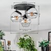 Koyoto ceiling light, globe light chrome, clear, Smoke-coloured, 3-light sources