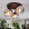 Koyoto ceiling light, globe light chrome, clear, Smoke-coloured, 3-light sources