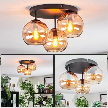 Koyoto ceiling light, globe light Amber, 3-light sources