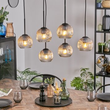 Ripoll hanging light, globe light, pendant light Amber, clear, 6-light sources