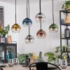 Koyoto hanging light, globe light, pendant light blue, gold, clear, coppery, Smoke-coloured, 6-light sources