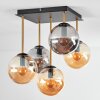 Gastor ceiling light, globe light gold, black, 5-light sources