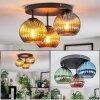 Koyoto ceiling light, globe light blue, green, coppery, 3-light sources