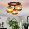 Koyoto ceiling light, globe light blue, green, coppery, 3-light sources