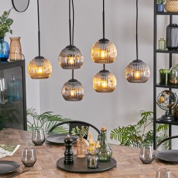 Ripoll hanging light, globe light, pendant light Amber, Smoke-coloured, 6-light sources