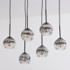 Ripoll hanging light, globe light, pendant light chrome, clear, Smoke-coloured, 6-light sources