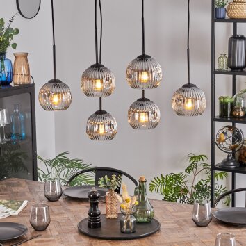 Ripoll hanging light, globe light, pendant light chrome, clear, Smoke-coloured, 6-light sources