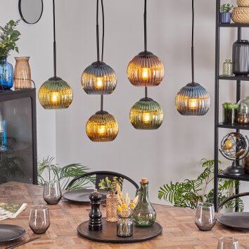 Koyoto hanging light, globe light, pendant light blue, gold, green, coppery, 6-light sources