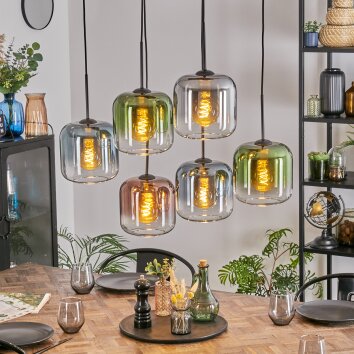 Lauden hanging light, pendant light blue, green, clear, coppery, Smoke-coloured, 6-light sources
