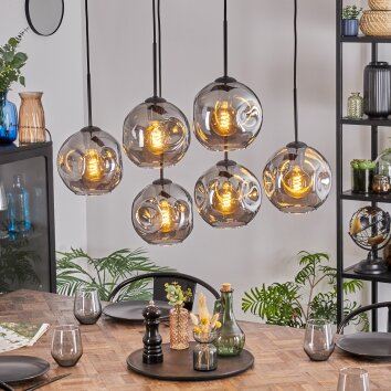 Ripoll hanging light, globe light, pendant light Smoke-coloured, 6-light sources
