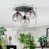 Koyoto ceiling light, globe light 30 cm clear, Smoke-coloured, 3-light sources