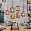Ripoll hanging light, globe light, pendant light chrome, Smoke-coloured, 6-light sources