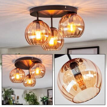 Koyoto ceiling light, globe light 30 cm Amber, 3-light sources