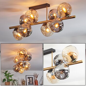 Ripoll ceiling light, globe light gold, black, 8-light sources