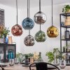 Ripoll hanging light, globe light, pendant light blue, chrome, gold, green, coppery, Smoke-coloured, 6-light sources